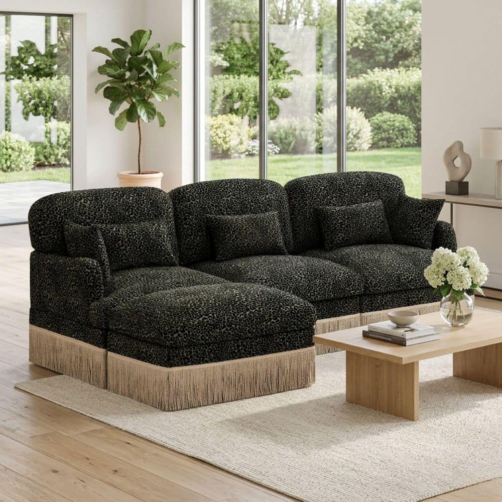 Sofá Capitonê Homy Casa Tucson 100 in. 3-Seater Chenille Modular Sectional Sofa