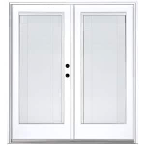 72 in. x 80 in. Fiberglass Smooth White Left-Hand Inswing Hinged Patio Door with Low E Built in Blinds