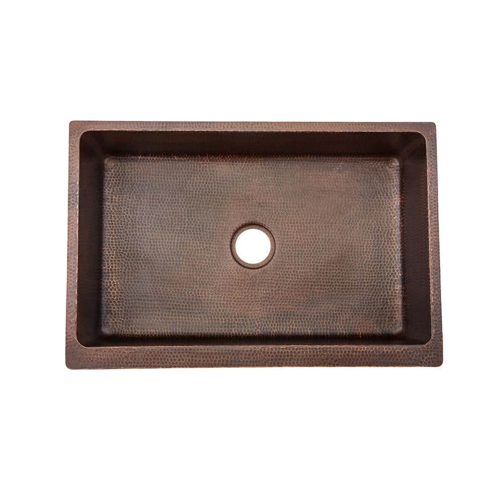 33" Hammered Copper Farmhouse Drop-In Kitchen Sink
