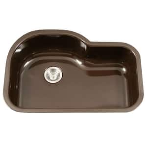Porcela Series Undermount Porcelain Enamel Steel 31 in. Offset Single Bowl Kitchen Sink in Espresso