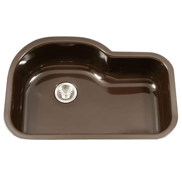 HOUZER Houzer Porcela 31 in. Espresso Porcelain Enamel Steel Undermount Single Bowl Kitchen Sink - PCH-3700 ES