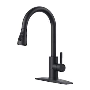 Single Handle Pull Down Sprayer Kitchen Faucet with Deck Plate in Matte Black