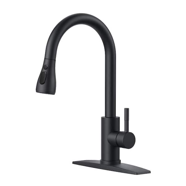 ANZA Single Handle Pull Down Sprayer Kitchen Faucet with Deck Plate in Matte Black