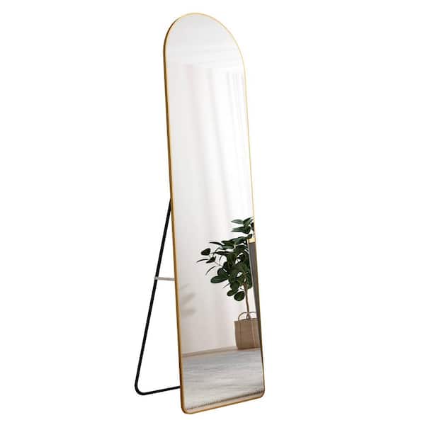 Unbranded 16.5 in. W x 60 in. H Metal Frame Arched Floor Mounted Full Length Rearview Mirror in Gold