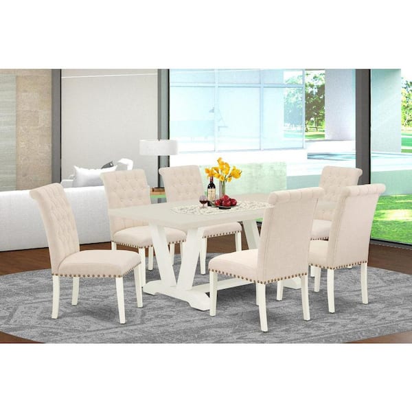 East West Furniture 7-Piece Rectangle Natural Oak Finish Solid Wood Top Dining Table with 6 Parson-Chairs with Lattice Back