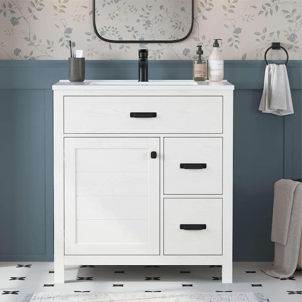 Max 31 in. Single Sink Bath Vanity in White with White Engineered Solid Surface Top Unassembled