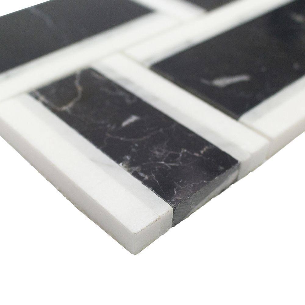 Nero and White Carrara Marble Basketweave Mosaic Tile