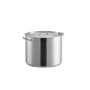 80 qt. Heavy-Duty Silver Stainless-Steel Aluminum-Clad Stock Pot with Lid Cover