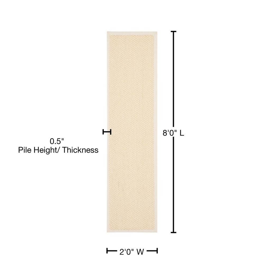 Cream Handwoven Sisal Runner Rug with Canvas Border, 2' x 8'
