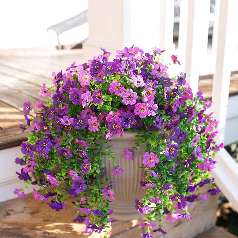19.3 in. DarkPurple Purple Outdoor Artificial Daisy Flower 2-Pcs