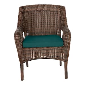 Cambridge Brown Wicker Outdoor Patio Dining Chair with CushionGuard Malachite Green Cushions (2-Pack)