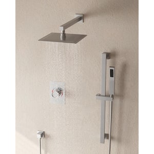 2-Spray Wall Mount Dual Shower Head and Handheld Shower with Easy to Install in Brushed Nickel (Valve Included)