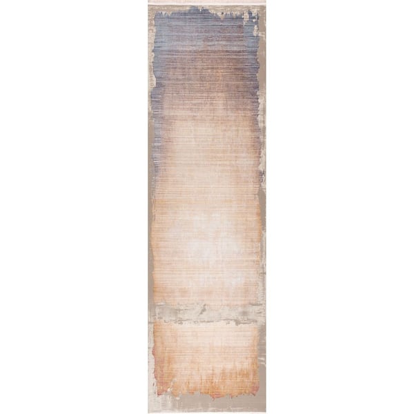Amalfi Beige Blue, Sunrise 2 ft. x 11 ft. Abstract Indoor Runner Rug
