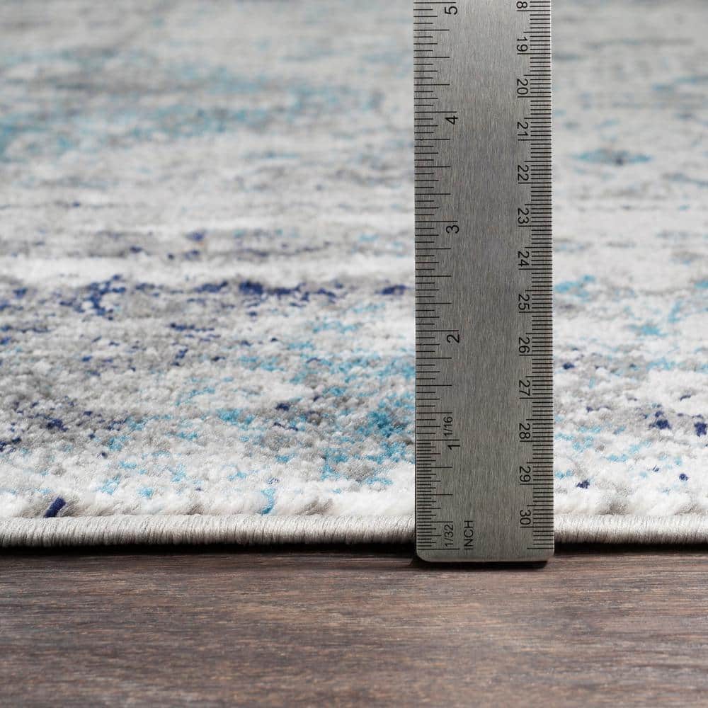 Blue and Grey Rectangular Stain-Resistant Synthetic Area Rug
