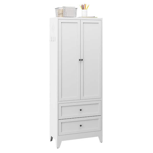 13.8 in. W 2-Drawer 2-Door White Metal Freestanding Storage Cabinet with Adjustable Shelves, Heavy-Duty Lockers