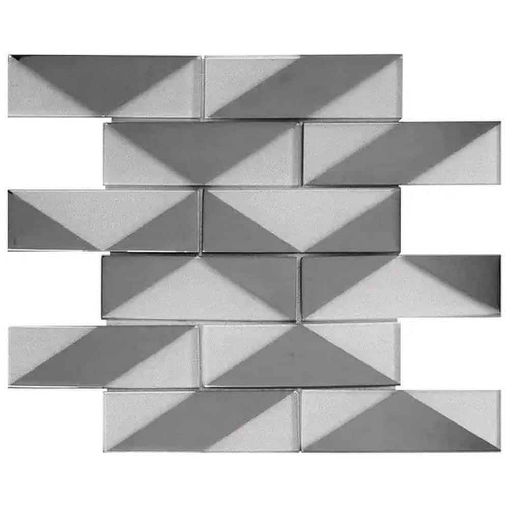 Mirari 12x12 in. Gray, Silver Glossy Glass 3D Geometric Subway Mosaic Wall Tile (4.79 sq ft/case, 5-Pack) price history on PriceWatchPro