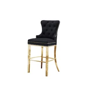 Nani Black Velvet Fabric High Back Gold Stainless Steel Frame Counter Height Chair (Set of 2).
