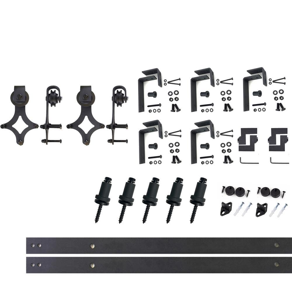 Black Double Track Bypass Sliding Barn Door Hardware Kit, 7ft