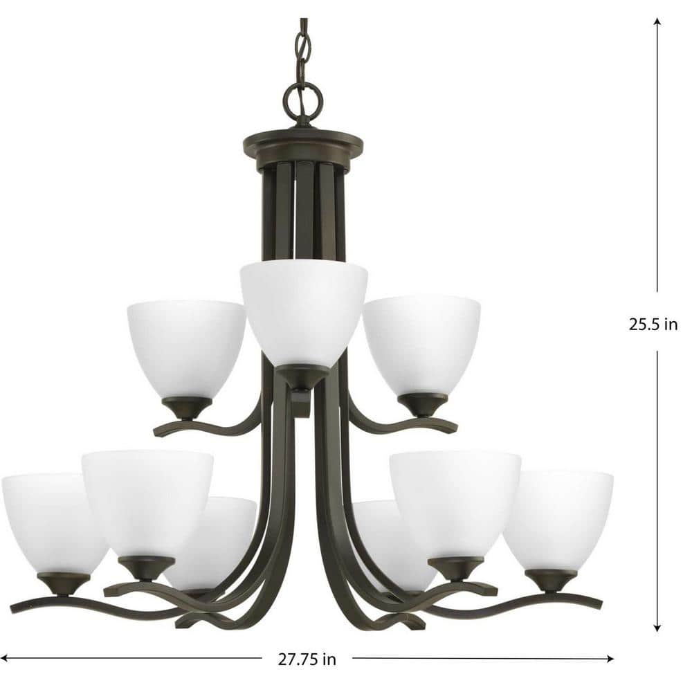 Antique Bronze 9-Light Chandelier with Glass Shades