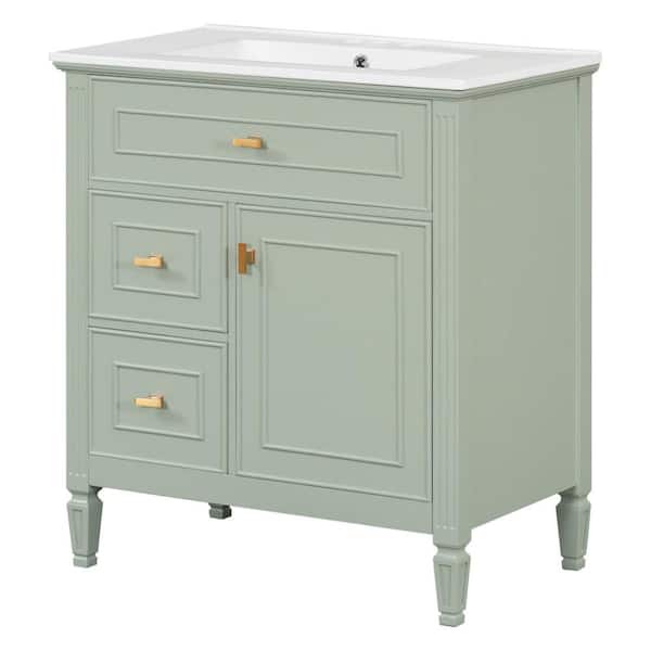 NURVIA 30 in. Single Sink Freestanding Green Bath Vanity with White Ceramic Top Unassembled