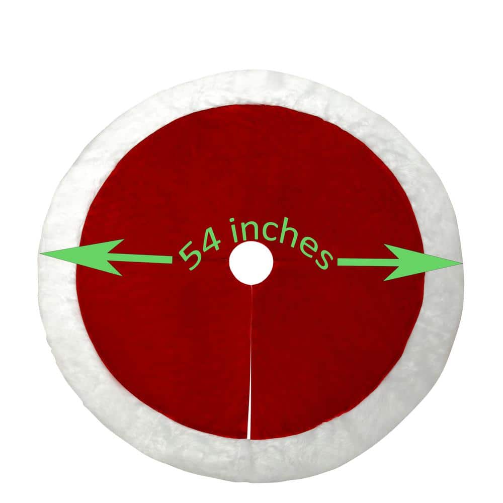 Burgundy Velvet Tree Skirt with White Faux Fur Border, 54 Inch
