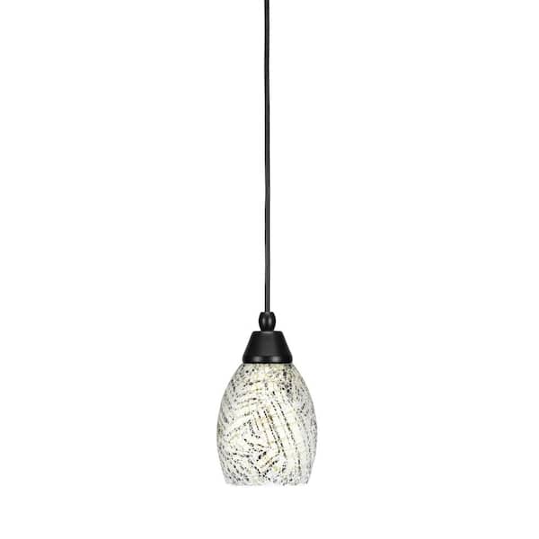 Unbranded Bryson 5 in. 1-Light Matte Black Cord Pendant Light with 5 in. Natural Fusion Glass Shade, no bulb included