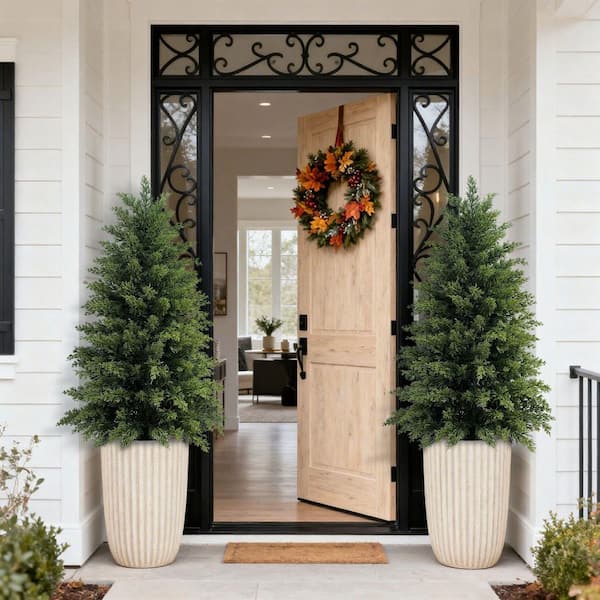 3ft Artificial Cypress Trees Beautiful Realistic Fake Cedar Trees Plant for Indoor Outdoor Front Porch Decor(Set of 2)