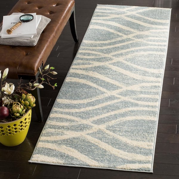 Adirondack Cream/Slate 3 ft. x 12 ft. Waves Runner Rug