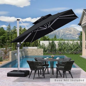 9 ft. Square Double-top Aluminum Umbrella Cantilever Polyester Patio Umbrella in Black with Beige Cover