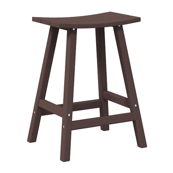 WESTIN OUTDOOR Franklin Dark Brown 24 in. Poly HDPE Fade Resistant Outdoor Patio Saddle Seat Counter Height Bar Stool