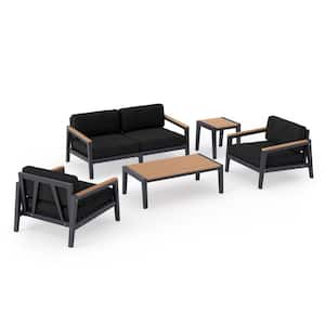 Rhodes 4-Seater 5-Piece Aluminum Outdoor Patio Conversation Set With Loft Charcoal Cushions
