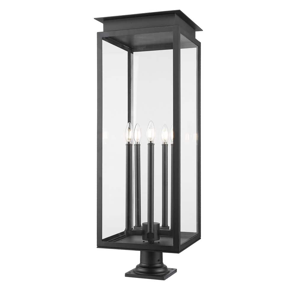 Nova 37 in. 5 Light Black Aluminum Hardwired Outdoor Weather Resistant Pier