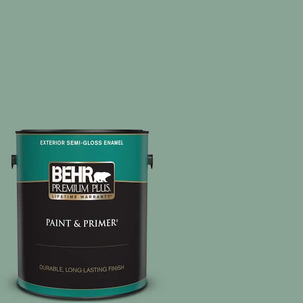 BEHR PREMIUM PLUS 1 gal. #T16-12 Modern Mint Semi-Gloss Enamel Exterior Paint & Primer