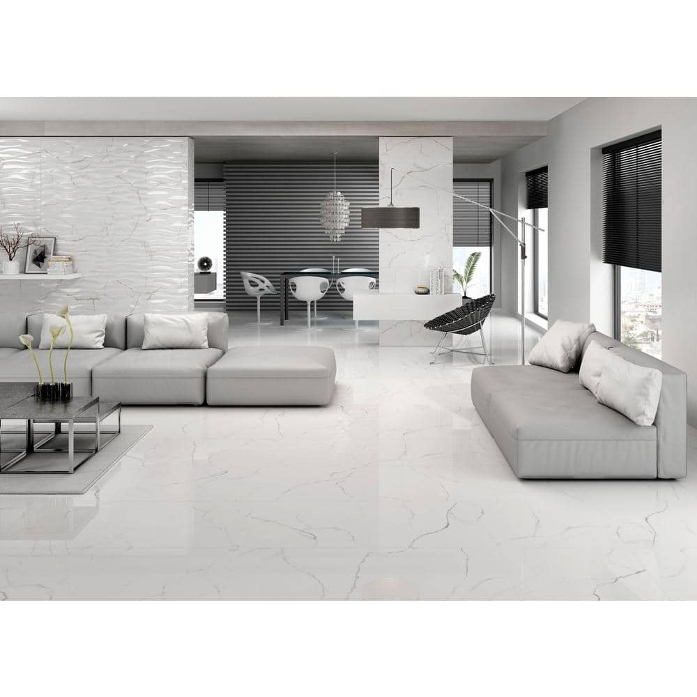 Sculpture White Matte Porcelain Stone Look Tile 12" x 24"