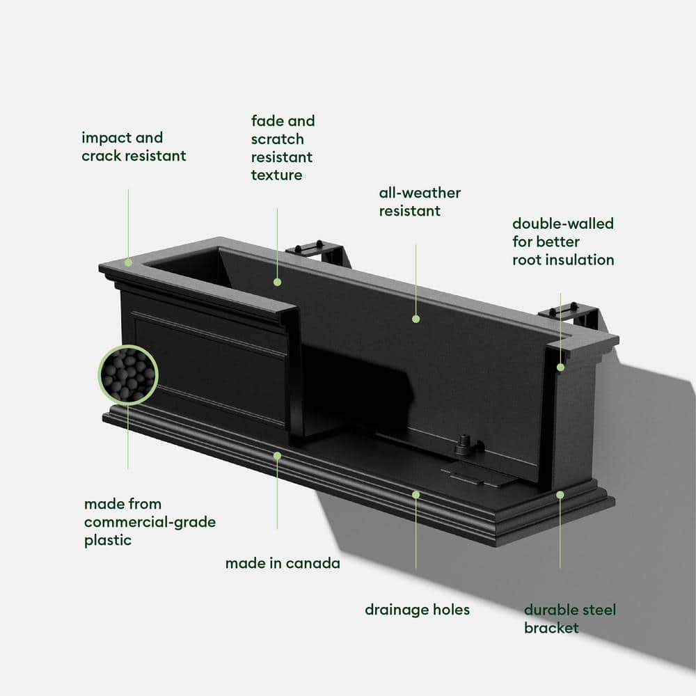 Brixton Estate-Inspired Black Recycled Plastic 36" Railing Planter, 2-Pack