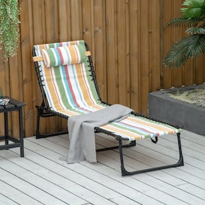 Yellow Foldable Steel 4-Position Adjustable Outdoor Lounge Chair with Pillow and Breathable Mesh