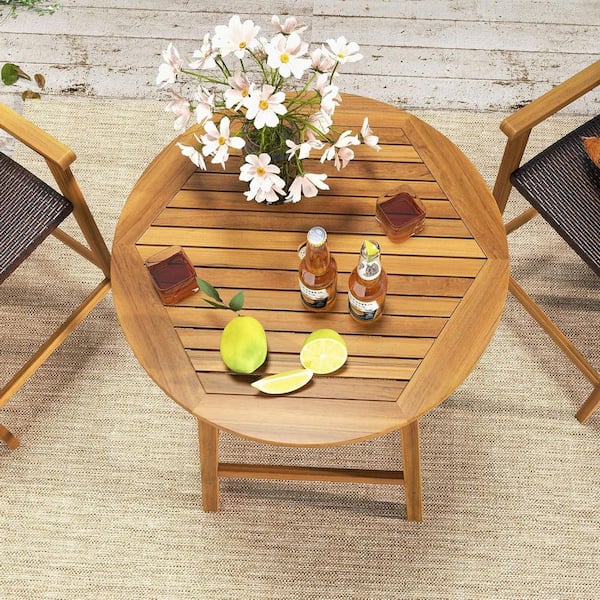 Natural Round Wood Outdoor Bistro Table with Umbrella Hole