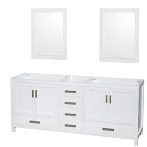 Sheffield 78.5 in. W x 21.5 in. D x 34.25 in. H Double Bath Vanity Cabinet without Top in White with 24" Mirrors