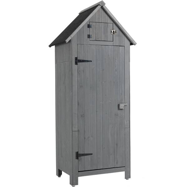 Sudzendf 30.30 in. W x 21.30 in. D x 70.50 in. H Gray Wood Outdoor Storage Cabinet with Waterproof Roof