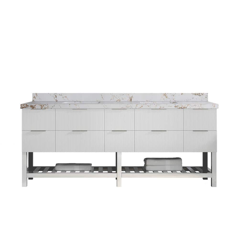 Catalina 84 in. Double Sink Freestanding Fine Grain Bath Vanity with Viola Gold Qt. Top Unassembled price history on PriceWatchPro