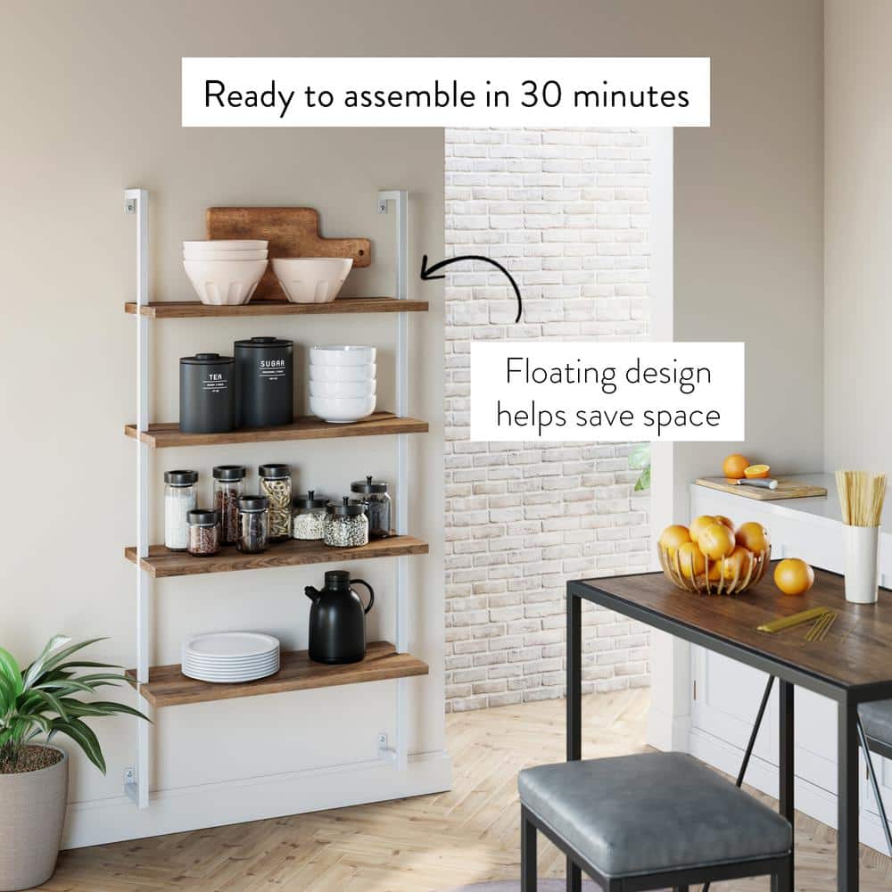 42" Oak and White Industrial Floating Wall Mount Bookshelf