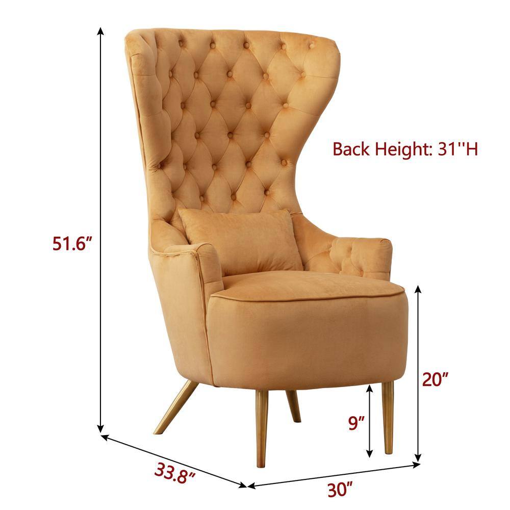 Camel Velvet Tufted Wingback Accent Chair with Gold Legs