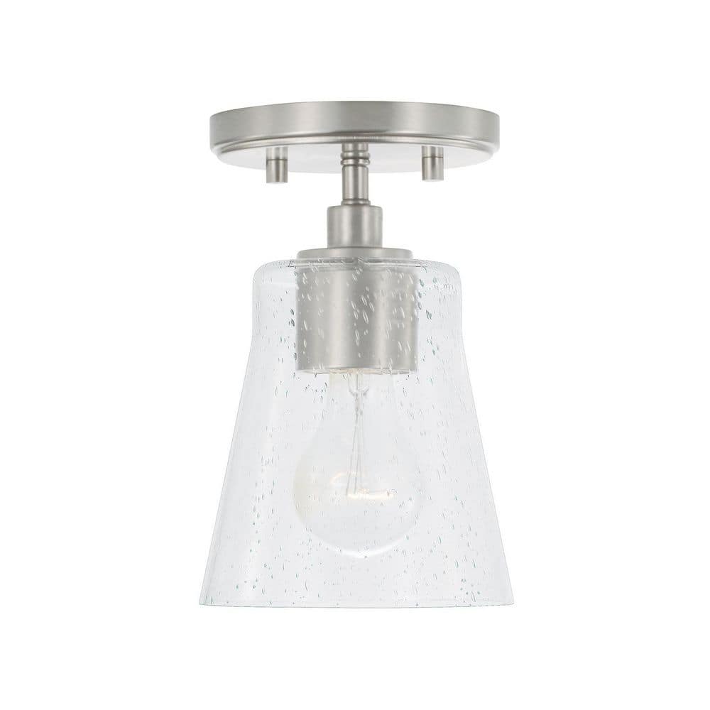 Brushed Nickel Mini Pendant with Clear Seeded Glass Shade
