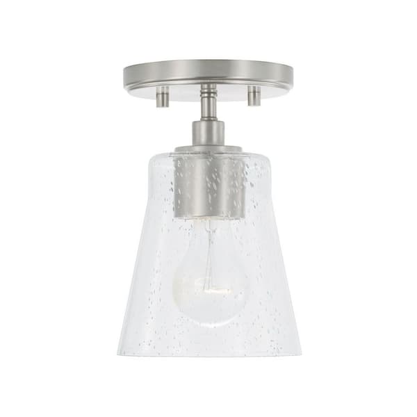 Baker 5.5 in. W x 8 in. H 1-Light Mini Pendant in Brushed Nickel with Clear Seeded Glass