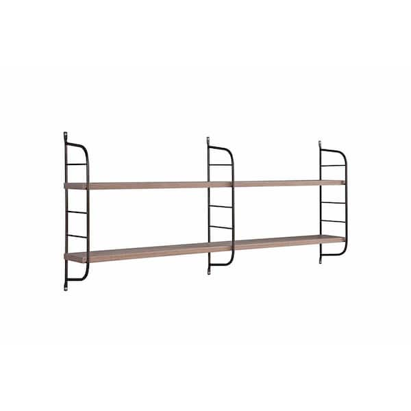 Unbranded 2-Tier Wall Mounted Shelf with Adjustable Shelves, Metal Bracket, Wall Decoration, Taupe/Black 47.25 in. L