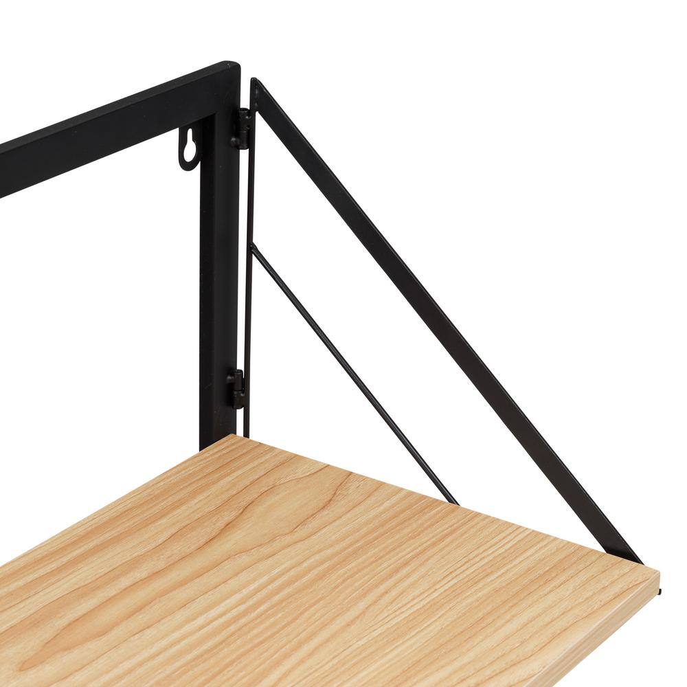 Black and Natural Wood Industrial Wall Shelf