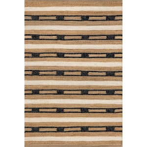 Emily Henderson Raleigh Striped Jute Natural 10 ft. x 14 ft. Indoor/Outdoor Patio Rug