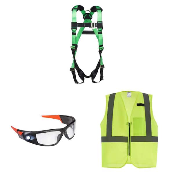 Safety Harness, LED Glasses, Safety Vest Combo