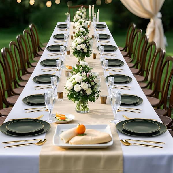 Adrinfly Green and Gold Disposable Plastic Plates and Silverware