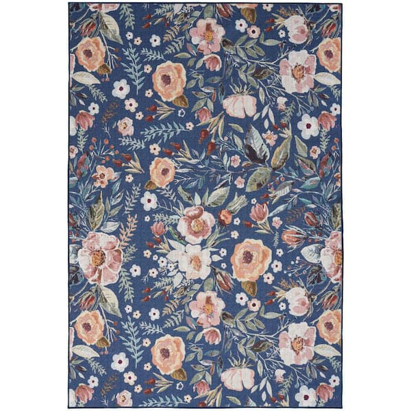 Nourison Washables Navy Multicolor 4 ft. x 6 ft. Botanical Traditional Area Rug